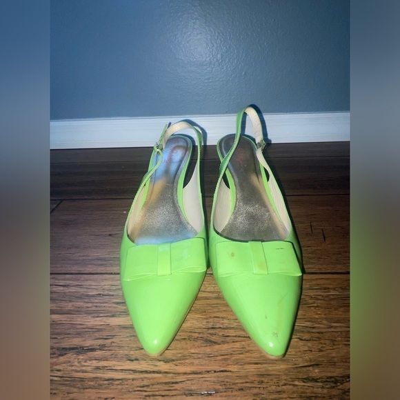💚 Y2k Slingback heels kitten heels bow heels vintage green pumps patent heel - Picture 10 of 11